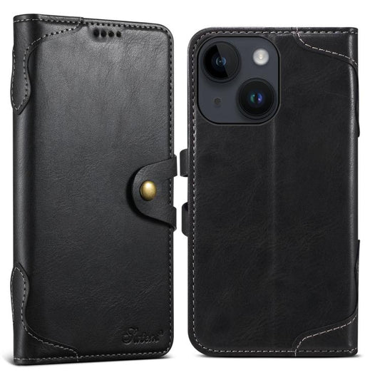 For iPhone 13 Suteni Q-03 Oil Wax Magnetic Clasp Leather Phone Case(Black) - iPhone 13 Cases by Suteni | Online Shopping UK | buy2fix