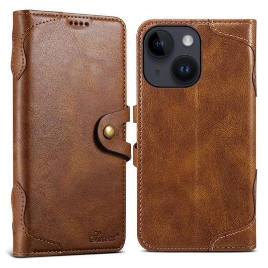 For iPhone 13 mini Suteni Q-03 Oil Wax Magnetic Clasp Leather Phone Case(Brown) - iPhone 13 mini Cases by Suteni | Online Shopping UK | buy2fix