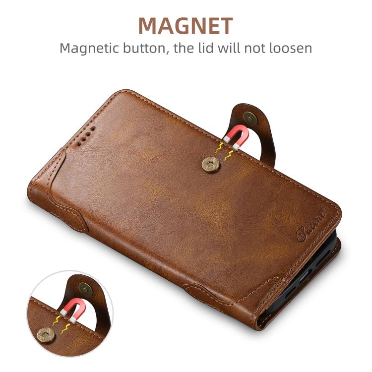 For iPhone 13 mini Suteni Q-03 Oil Wax Magnetic Clasp Leather Phone Case(Brown) - iPhone 13 mini Cases by Suteni | Online Shopping UK | buy2fix