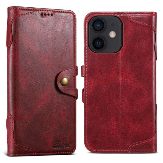 For iPhone 12 mini Suteni Q-03 Oil Wax Magnetic Clasp Leather Phone Case(Red) - iPhone 12 mini Cases by Suteni | Online Shopping UK | buy2fix