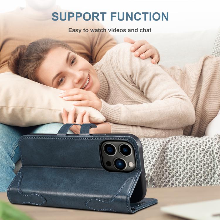 For iPhone 11 Suteni Q-03 Oil Wax Magnetic Clasp Leather Phone Case(Blue) - iPhone 11 Cases by Suteni | Online Shopping UK | buy2fix