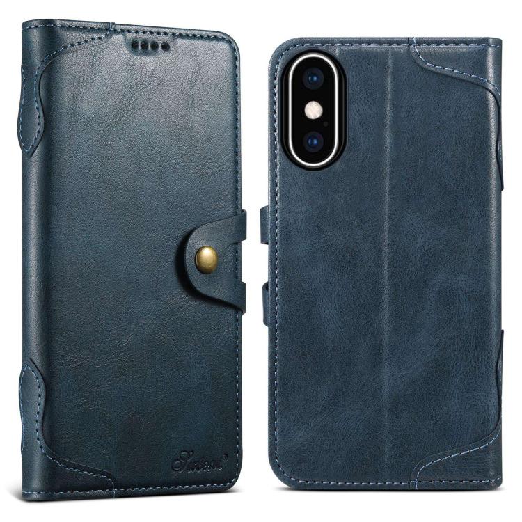 For iPhone XS Max Suteni Q-03 Oil Wax Magnetic Clasp Leather Phone Case(Blue) - More iPhone Cases by Suteni | Online Shopping UK | buy2fix