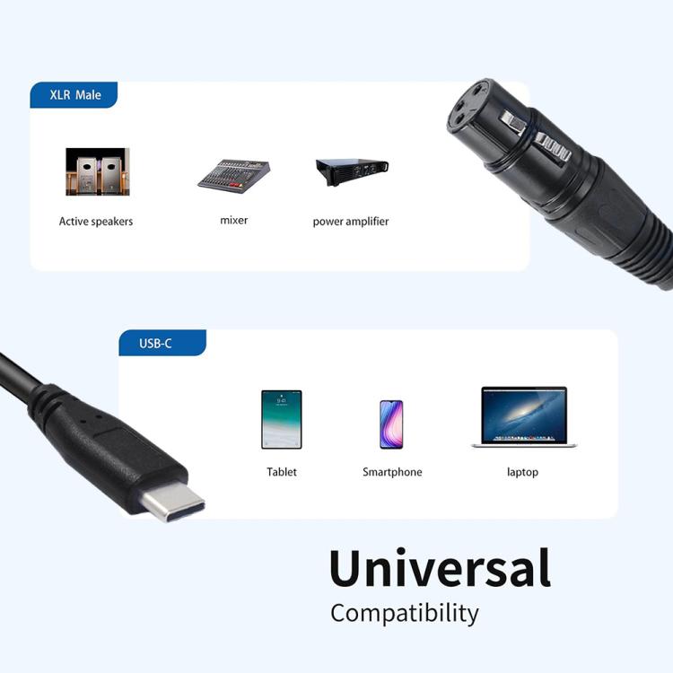 Type-C Male to XLR Male JUNSUNMAY Microphone Phone Audio Adapter Cable, Length: 1m - Microphone Audio Cable & Connector by JUNSUNMAY | Online Shopping UK | buy2fix
