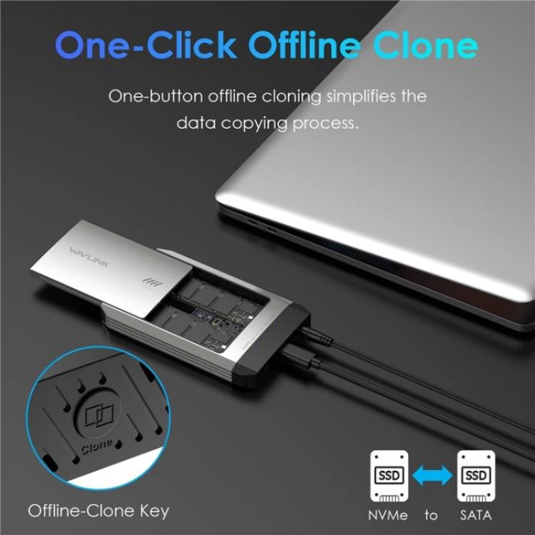 WAVLINK ST347 One-Click Offline Clone Dual Slot M.2 SSD Enclosure USB-C 3.2 Gen2 10Gbps(EU Plug) - HDD Enclosure by WAVLINK | Online Shopping UK | buy2fix