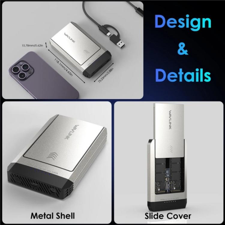 WAVLINK ST347 One-Click Offline Clone Dual Slot M.2 SSD Enclosure USB-C 3.2 Gen2 10Gbps(UK Plug) - HDD Enclosure by WAVLINK | Online Shopping UK | buy2fix