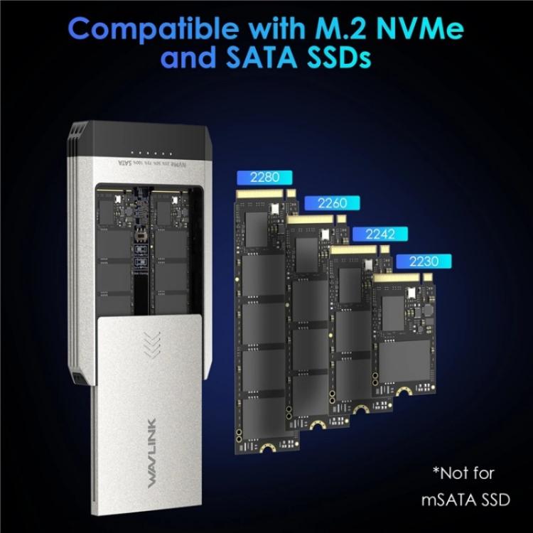 WAVLINK ST347 One-Click Offline Clone Dual Slot M.2 SSD Enclosure USB-C 3.2 Gen2 10Gbps(AU Plug) - HDD Enclosure by WAVLINK | Online Shopping UK | buy2fix