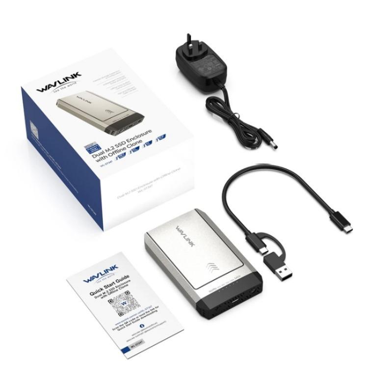 WAVLINK ST347 One-Click Offline Clone Dual Slot M.2 SSD Enclosure USB-C 3.2 Gen2 10Gbps(UK Plug) - HDD Enclosure by WAVLINK | Online Shopping UK | buy2fix