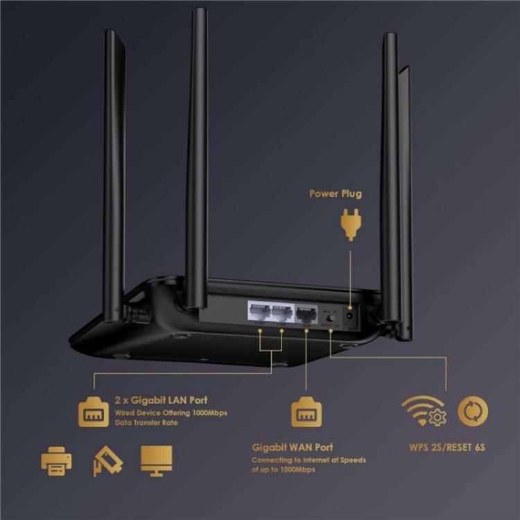 WAVLINK WN530HG4 Home Gigabit Ethernet MU-MIMO Router AC1200 Dual Band Router, Plug:UK Plug - Wireless Routers by WAVLINK | Online Shopping UK | buy2fix
