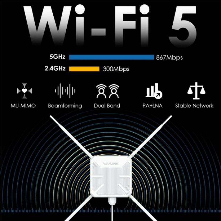 WAVLINK WN588HA2 AP Repeater WiFi Signal Booster AC1200 Dual Band WiFi Extender, Plug:EU Plug - Wireless Routers by WAVLINK | Online Shopping UK | buy2fix