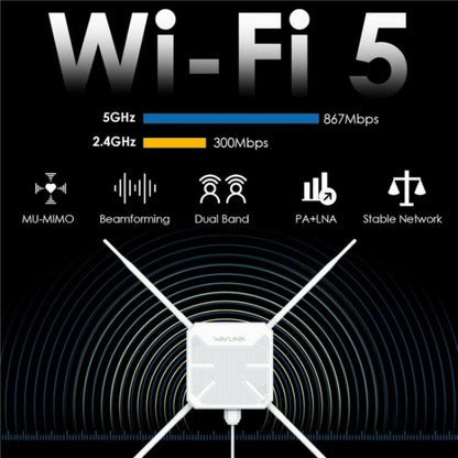 WAVLINK WN588HA2 AP Repeater WiFi Signal Booster AC1200 Dual Band WiFi Extender, Plug:UK Plug - Wireless Routers by WAVLINK | Online Shopping UK | buy2fix