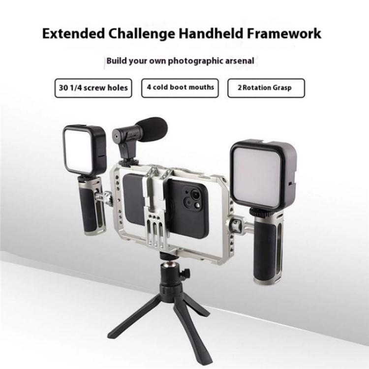 C072 Aluminum Alloy Handheld Smartphone Cage Rig Photography Stabilizer Dual Handle Frame - Camera Cage by buy2fix | Online Shopping UK | buy2fix