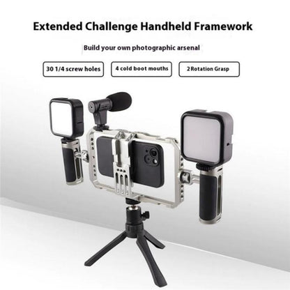 C072 Aluminum Alloy Handheld Smartphone Cage Rig Photography Stabilizer Dual Handle Frame - Camera Cage by buy2fix | Online Shopping UK | buy2fix