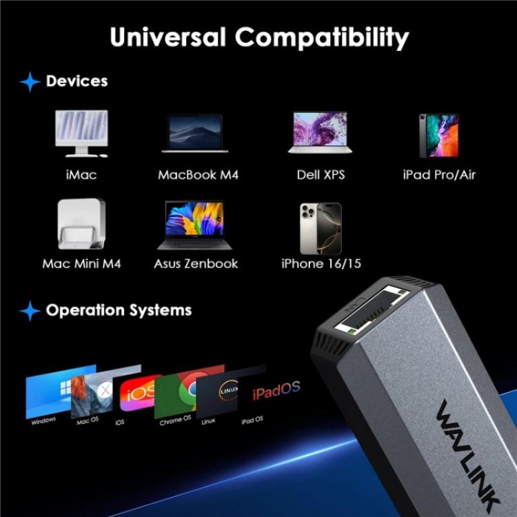 WAVLINK WL-NWU341G Laptop USB-C to 5000Mbps RJ45 LAN Ethernet Network Adapter - USB Network Adapter by WAVLINK | Online Shopping UK | buy2fix