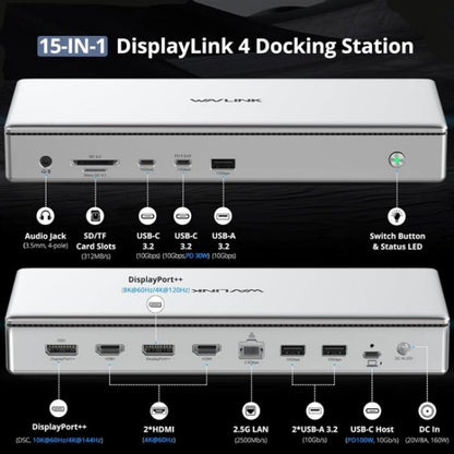 WAVLINK WL-UG75PD1-DH2 USB-C / Type-C Displaylink DL7400 Docking Station Support Quad Display(UK Plug) -  by WAVLINK | Online Shopping UK | buy2fix