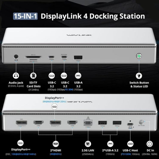 WAVLINK WL-UG75PD1-DH2 USB-C / Type-C Displaylink DL7400 Docking Station Support Quad Display(UK Plug) -  by WAVLINK | Online Shopping UK | buy2fix