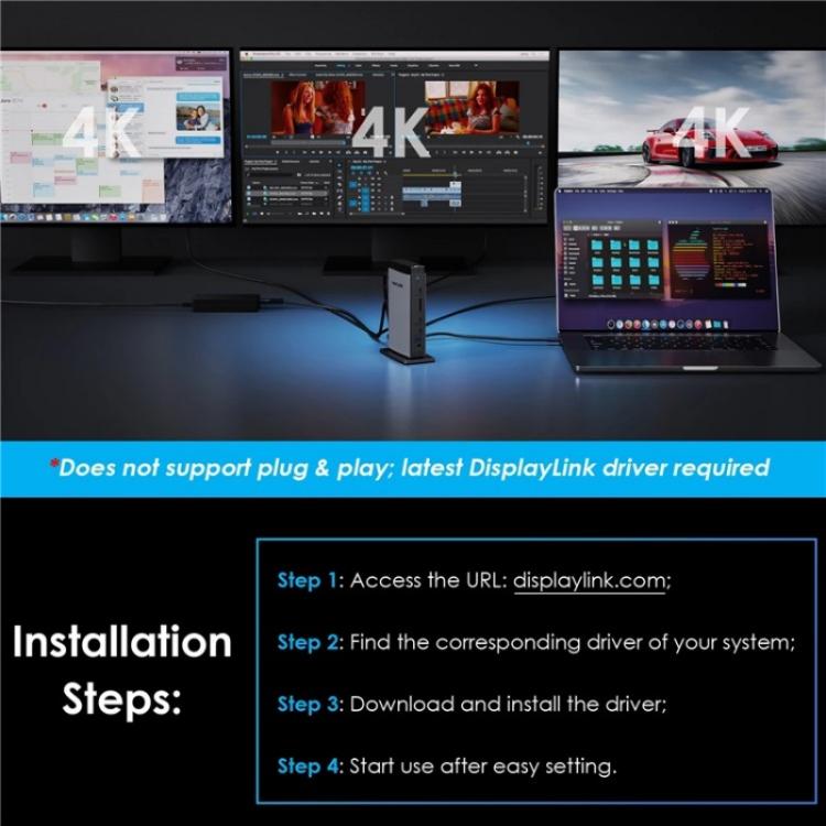 WAVLINK WL-UG69PD13Pro DisplayLink Docking Station 15 in 1 USB-C Hub for MacBook Laptop(EU Plug) -  by WAVLINK | Online Shopping UK | buy2fix