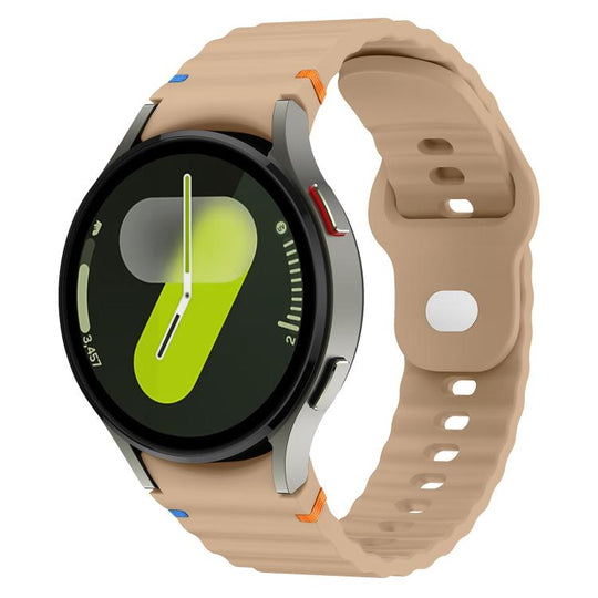 For Samsung Galaxy Watch 7 40mm / 44mm Wavy Grain Stitched Reverse Buckle 20mm Silicone Watch Band(Milk Tea)