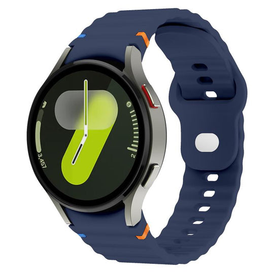 For Samsung Galaxy Watch 7 40mm / 44mm Wavy Grain Stitched Reverse Buckle 20mm Silicone Watch Band(Midnight Blue)