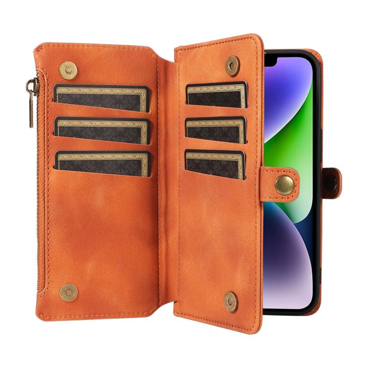 For iPhone 16 Plus Fantasy Multifunctional Zipper Wallet Leather Phone Case(orange) - iPhone 16 Plus Cases by buy2fix | Online Shopping UK | buy2fix