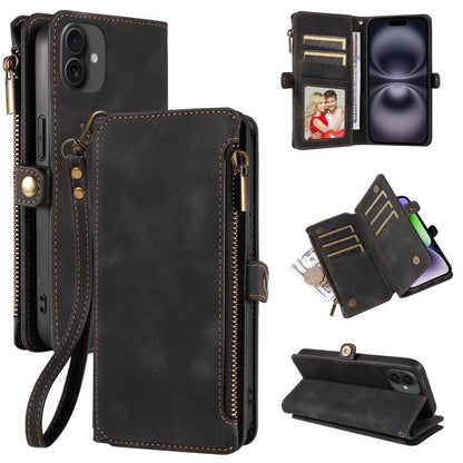 For iPhone 16 Plus Fantasy Multifunctional Zipper Wallet Leather Phone Case(black) - iPhone 16 Plus Cases by buy2fix | Online Shopping UK | buy2fix