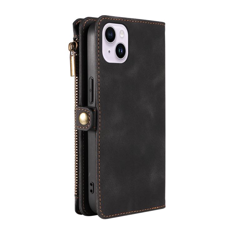 For iPhone 16 Plus Fantasy Multifunctional Zipper Wallet Leather Phone Case(black) - iPhone 16 Plus Cases by buy2fix | Online Shopping UK | buy2fix