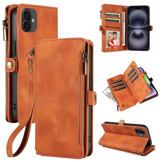 For iPhone 16 Fantasy Multifunctional Zipper Wallet Leather Phone Case(orange) - iPhone 16 Cases by buy2fix | Online Shopping UK | buy2fix