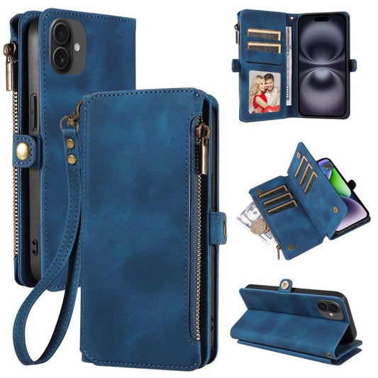 For iPhone 16 Fantasy Multifunctional Zipper Wallet Leather Phone Case(blue) - iPhone 16 Cases by buy2fix | Online Shopping UK | buy2fix
