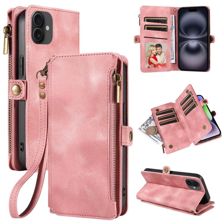 For iPhone 16 Fantasy Multifunctional Zipper Wallet Leather Phone Case(pink) - iPhone 16 Cases by buy2fix | Online Shopping UK | buy2fix