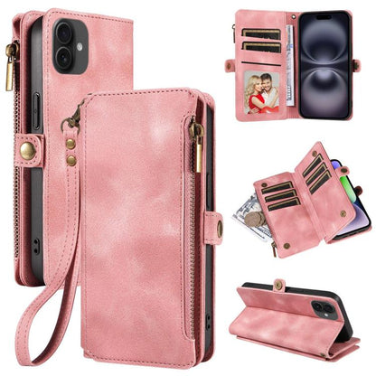 For iPhone 16 Fantasy Multifunctional Zipper Wallet Leather Phone Case(pink) - iPhone 16 Cases by buy2fix | Online Shopping UK | buy2fix