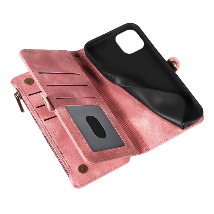 For iPhone 16 Fantasy Multifunctional Zipper Wallet Leather Phone Case(pink) - iPhone 16 Cases by buy2fix | Online Shopping UK | buy2fix