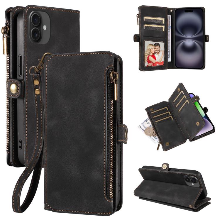 For iPhone 16 Fantasy Multifunctional Zipper Wallet Leather Phone Case(black) - iPhone 16 Cases by buy2fix | Online Shopping UK | buy2fix