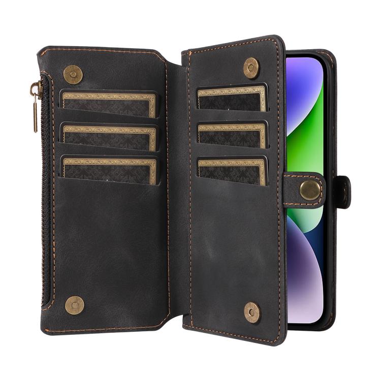 For iPhone 16 Fantasy Multifunctional Zipper Wallet Leather Phone Case(black) - iPhone 16 Cases by buy2fix | Online Shopping UK | buy2fix