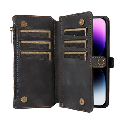 For iPhone 15 Pro Max Fantasy Multifunctional Zipper Wallet Leather Phone Case(black) - More iPhone Cases by buy2fix | Online Shopping UK | buy2fix