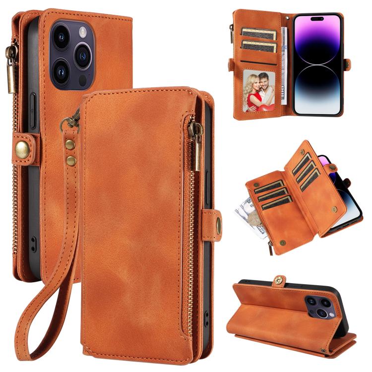 For iPhone 15 Pro Fantasy Multifunctional Zipper Wallet Leather Phone Case(orange) - More iPhone Cases by buy2fix | Online Shopping UK | buy2fix