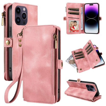 For iPhone 15 Pro Fantasy Multifunctional Zipper Wallet Leather Phone Case(pink) - More iPhone Cases by buy2fix | Online Shopping UK | buy2fix