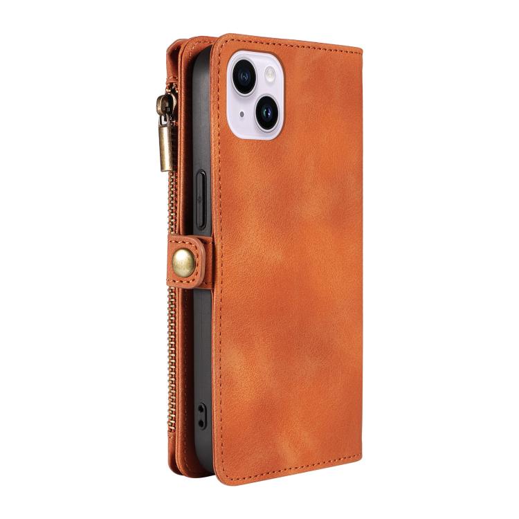 For iPhone 15 Plus Fantasy Multifunctional Zipper Wallet Leather Phone Case(orange) - iPhone 15 Plus Cases by buy2fix | Online Shopping UK | buy2fix