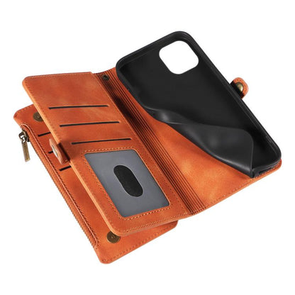 For iPhone 15 Plus Fantasy Multifunctional Zipper Wallet Leather Phone Case(orange) - iPhone 15 Plus Cases by buy2fix | Online Shopping UK | buy2fix