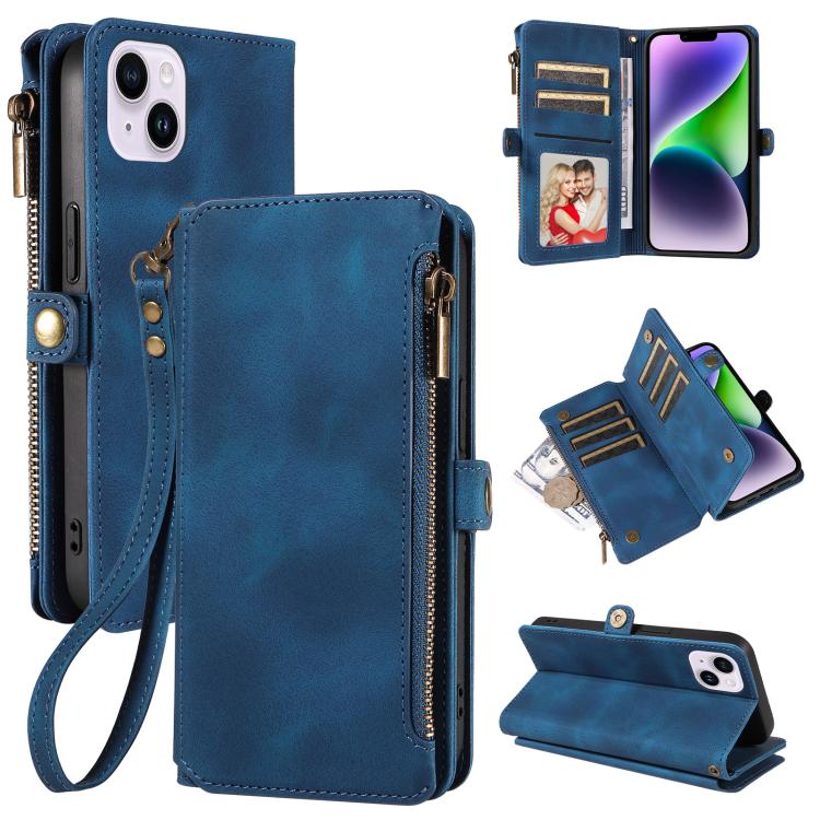 For iPhone 15 Plus Fantasy Multifunctional Zipper Wallet Leather Phone Case(blue) - iPhone 15 Plus Cases by buy2fix | Online Shopping UK | buy2fix