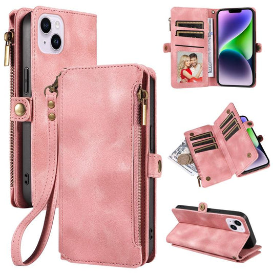 For iPhone 15 Plus Fantasy Multifunctional Zipper Wallet Leather Phone Case(pink) - iPhone 15 Plus Cases by buy2fix | Online Shopping UK | buy2fix