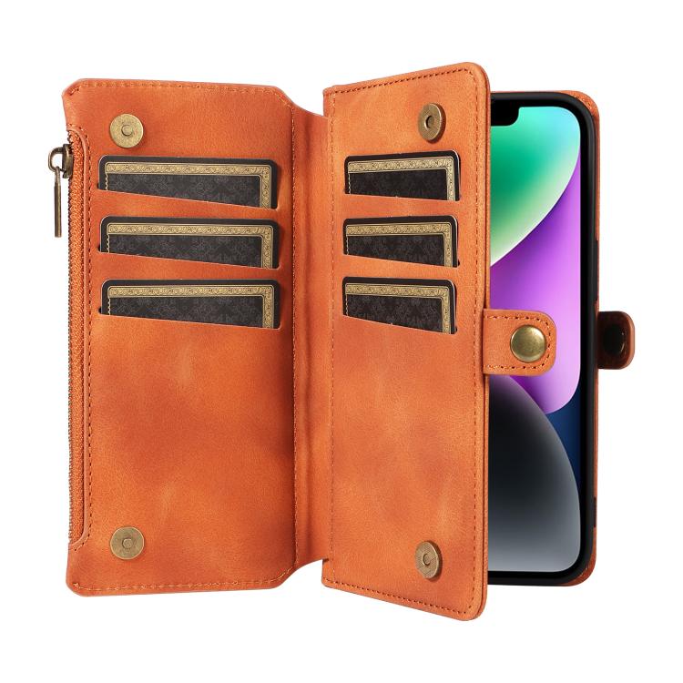 For iPhone 15 Fantasy Multifunctional Zipper Wallet Leather Phone Case(orange) - iPhone 15 Cases by buy2fix | Online Shopping UK | buy2fix