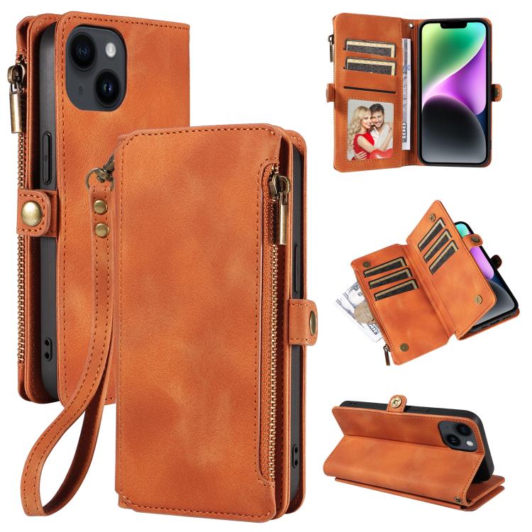 For iPhone 15 Fantasy Multifunctional Zipper Wallet Leather Phone Case(orange) - iPhone 15 Cases by buy2fix | Online Shopping UK | buy2fix