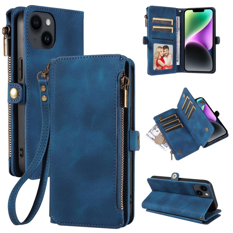 For iPhone 15 Fantasy Multifunctional Zipper Wallet Leather Phone Case(blue) - iPhone 15 Cases by buy2fix | Online Shopping UK | buy2fix