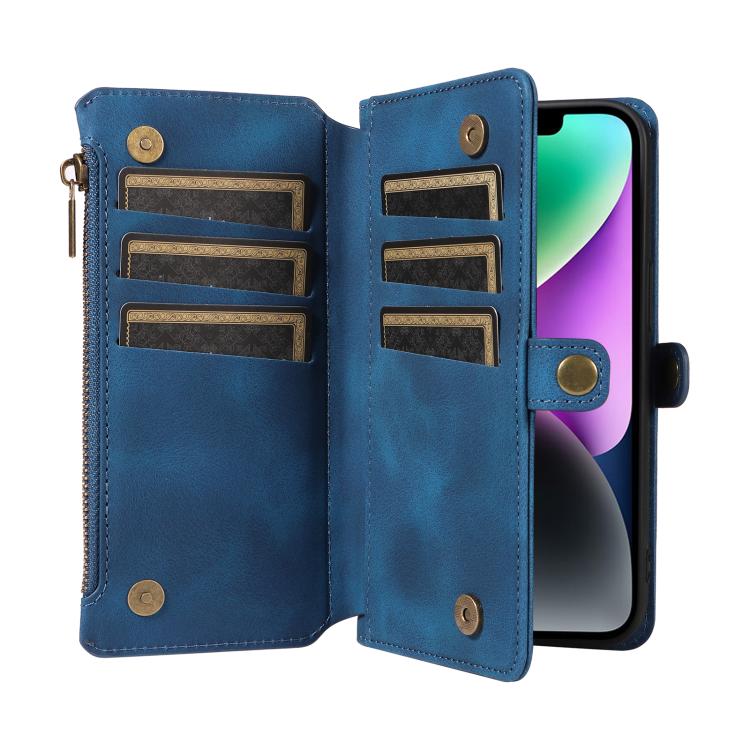 For iPhone 15 Fantasy Multifunctional Zipper Wallet Leather Phone Case(blue) - iPhone 15 Cases by buy2fix | Online Shopping UK | buy2fix