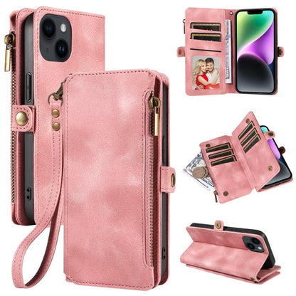 For iPhone 15 Fantasy Multifunctional Zipper Wallet Leather Phone Case(pink) - iPhone 15 Cases by buy2fix | Online Shopping UK | buy2fix
