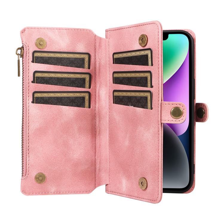 For iPhone 15 Fantasy Multifunctional Zipper Wallet Leather Phone Case(pink) - iPhone 15 Cases by buy2fix | Online Shopping UK | buy2fix
