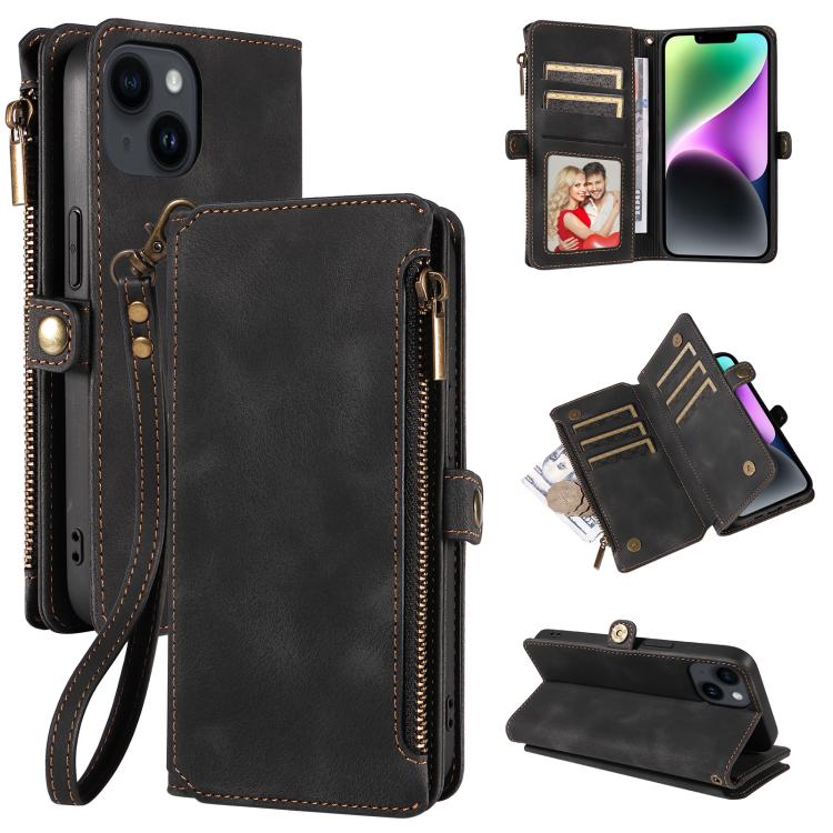 For iPhone 15 Fantasy Multifunctional Zipper Wallet Leather Phone Case(black) - iPhone 15 Cases by buy2fix | Online Shopping UK | buy2fix