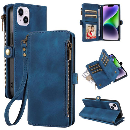 For iPhone 14 Plus Fantasy Multifunctional Zipper Wallet Leather Phone Case(blue) - iPhone 14 Plus Cases by buy2fix | Online Shopping UK | buy2fix
