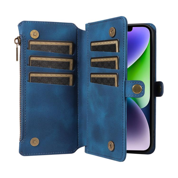 For iPhone 14 Plus Fantasy Multifunctional Zipper Wallet Leather Phone Case(blue) - iPhone 14 Plus Cases by buy2fix | Online Shopping UK | buy2fix
