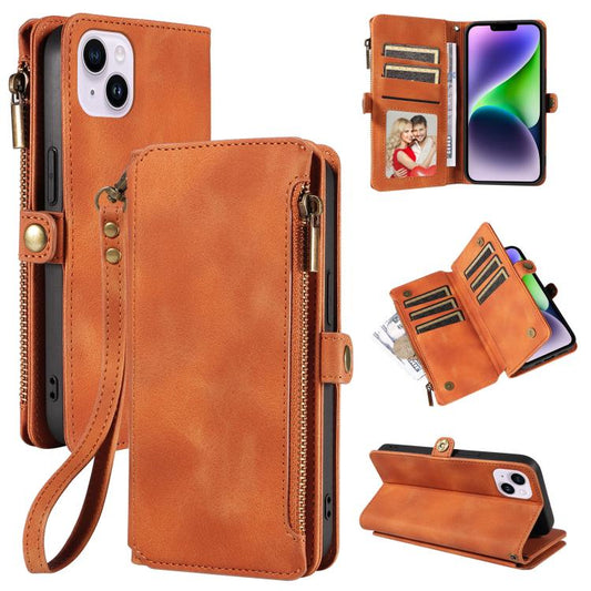 For iPhone 14 Fantasy Multifunctional Zipper Wallet Leather Phone Case(orange) - iPhone 14 Cases by buy2fix | Online Shopping UK | buy2fix