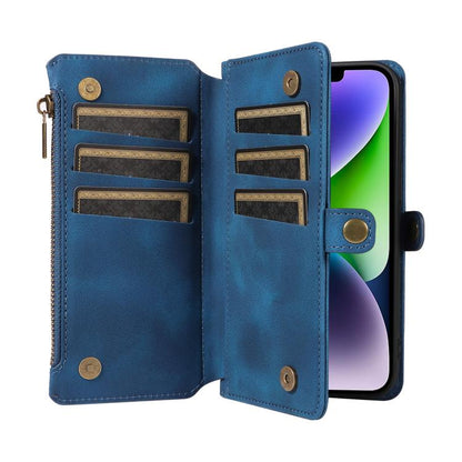 For iPhone 14 Fantasy Multifunctional Zipper Wallet Leather Phone Case(blue) - iPhone 14 Cases by buy2fix | Online Shopping UK | buy2fix